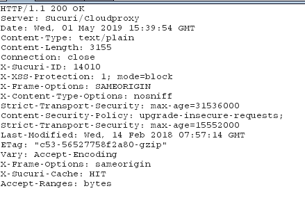 WAF headers in the response from Kali servers