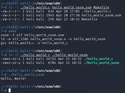 Using Make to build the C and NASM Hello World programs