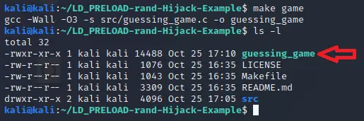 Building the guessing game binary with make
