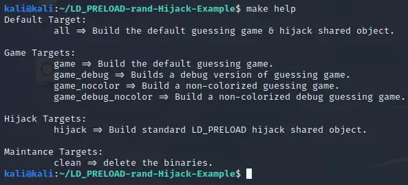Make help output showing available build targets