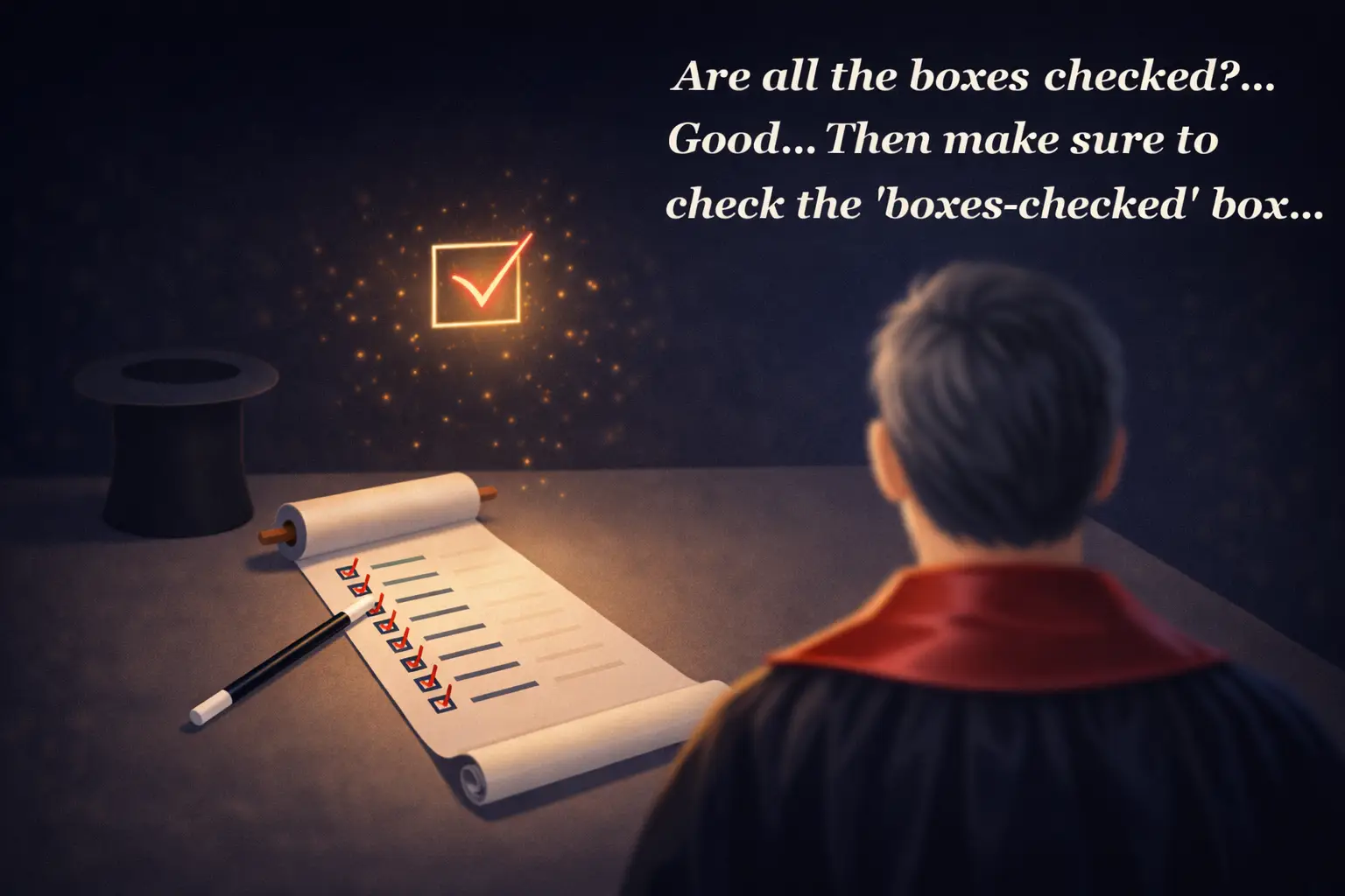 “Are all the boxes checked?... Good... then make sure to check the ‘boxes-checked’ box…”