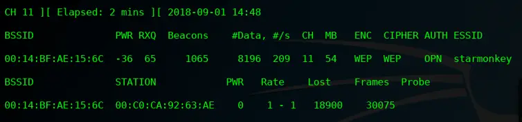 Airodump-ng showing increased data packet count during injection