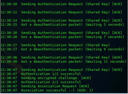 Re-authentication messages during shared key WEP attack