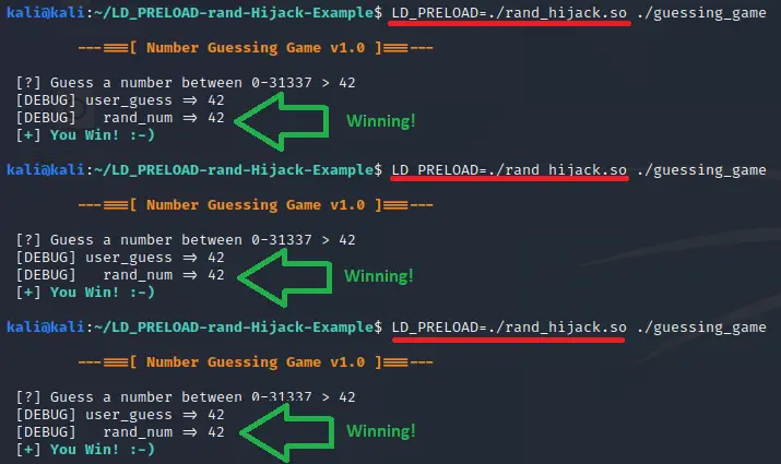 Winning the guessing game every time with LD_PRELOAD hijack