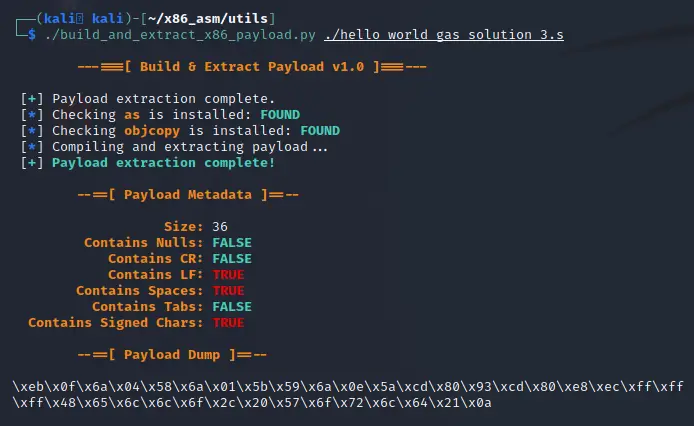 Script output with raw formatting on the payload dump