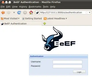 BeEF web interface login page