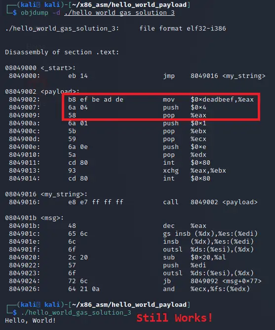 Confirming PUSH POP method works with pre-populated registers
