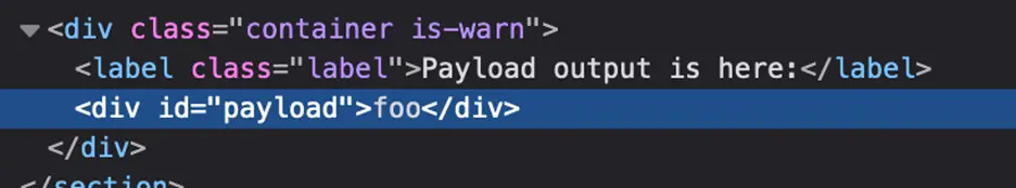HTML source showing reflected value inside a div text node
