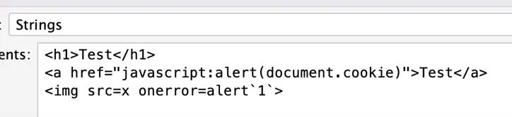ZAP payload dialog with HTML element and script payloads