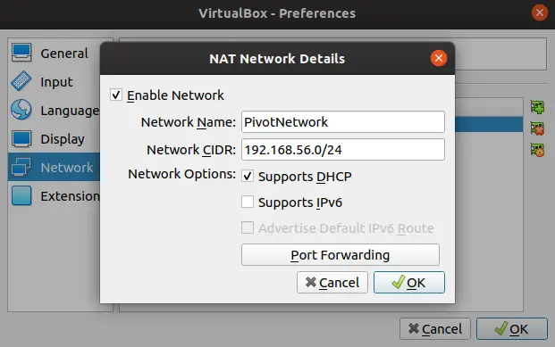 VirtualBox NAT Network configuration dialog