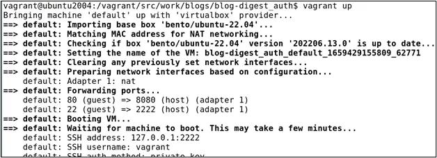 Vagrant up command output showing provisioning