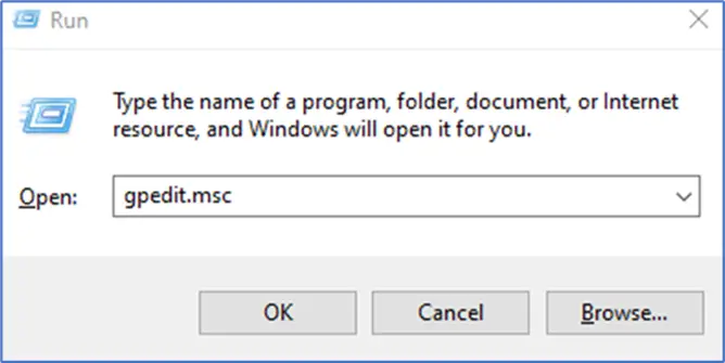 Run dialog with gpedit.msc