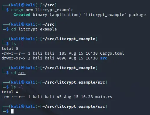 Creating the example project with cargo