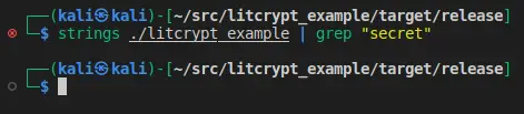 Our secret string can no longer be found in the binary