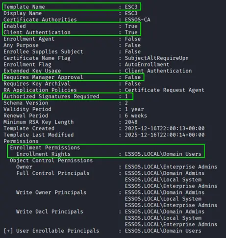 ESC3 template configuration