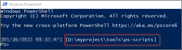 PowerShell terminal opened at the current directory location