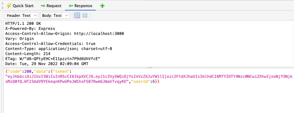 ZAP Response panel showing HTTP response details