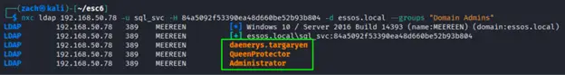 Domain Admins enumeration results