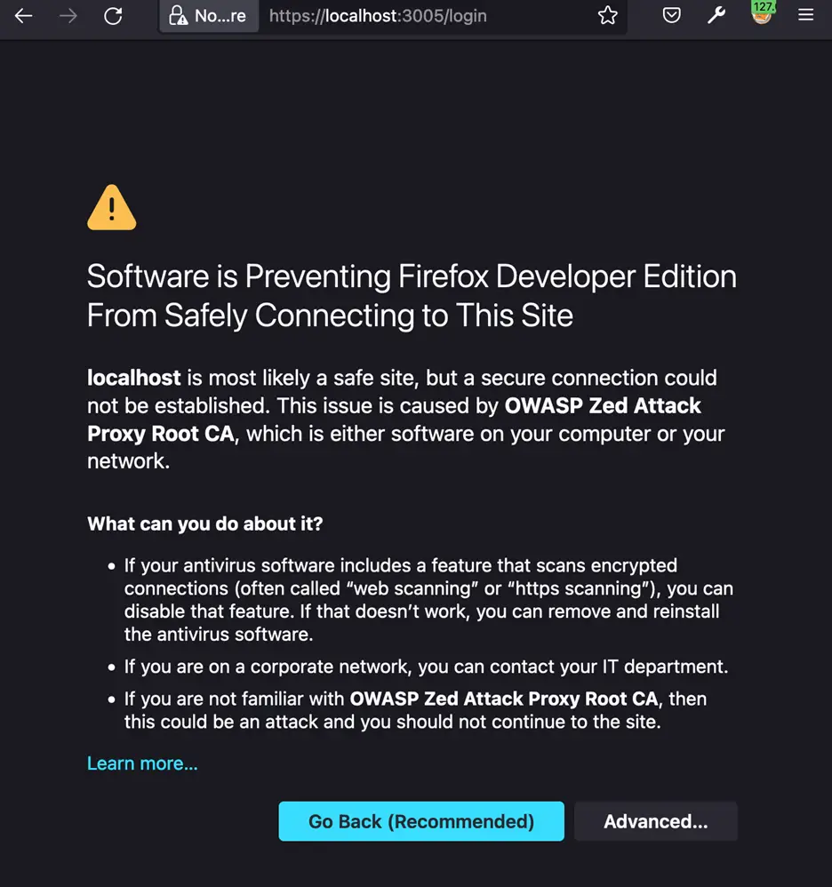Firefox showing SSL certificate trust error