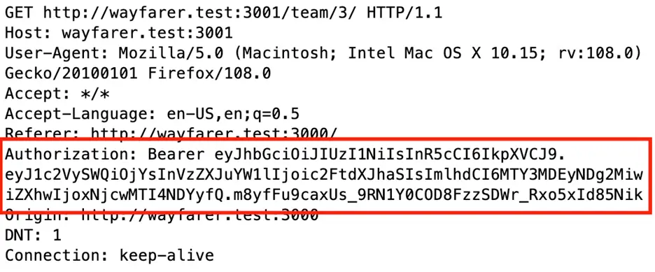 HTTP request with JWT bearer token in Authorization header