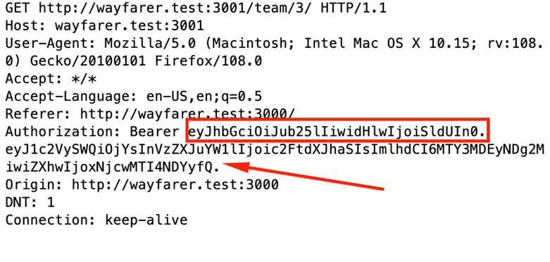 Request with alg:none JWT and signature removed