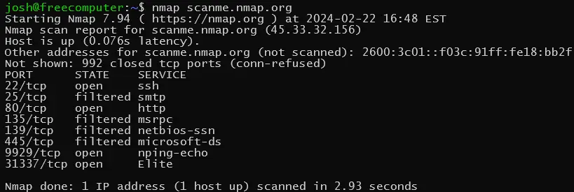 Nmap scan results showing open ports