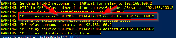 Inveigh-Relay output showing the randomly generated service name created on the target