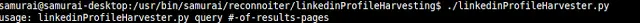 Reconnoiter LinkedIn harvester command syntax showing usage options