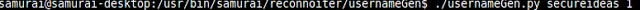Reconnoiter command example generating usernames for Secure Ideas