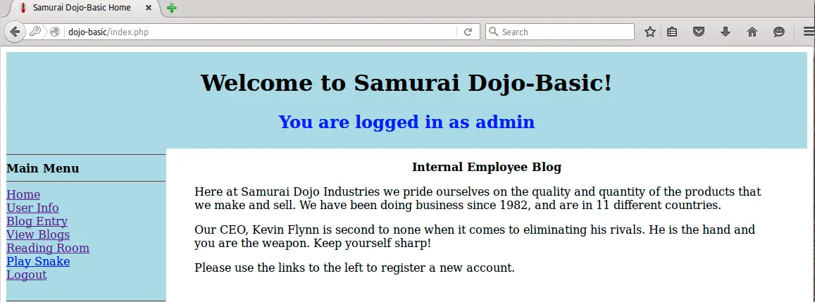 Successful login with admin:admin credentials