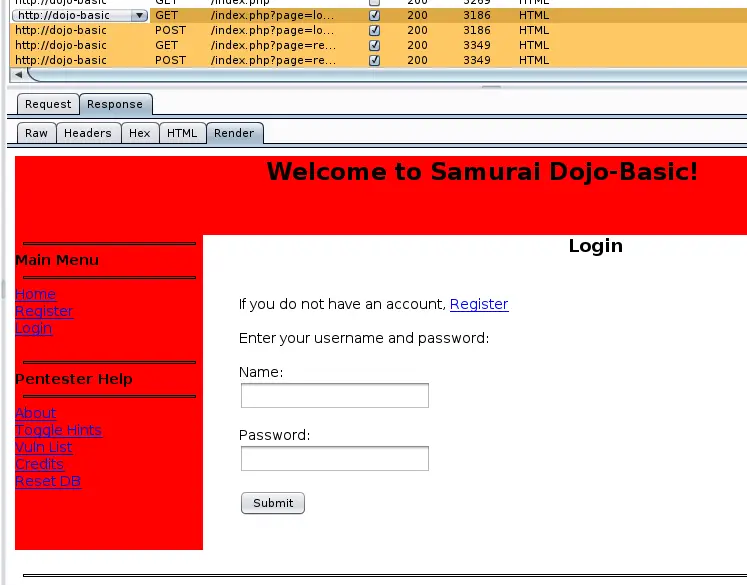 Spider results showing multiple user registration attempts