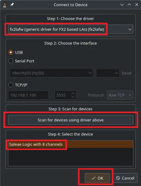 PusleView Connect to Device settings screen with highlighted changes