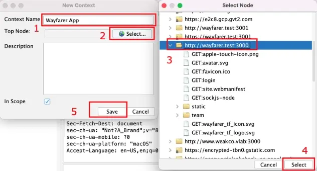 ZAP New Context dialog