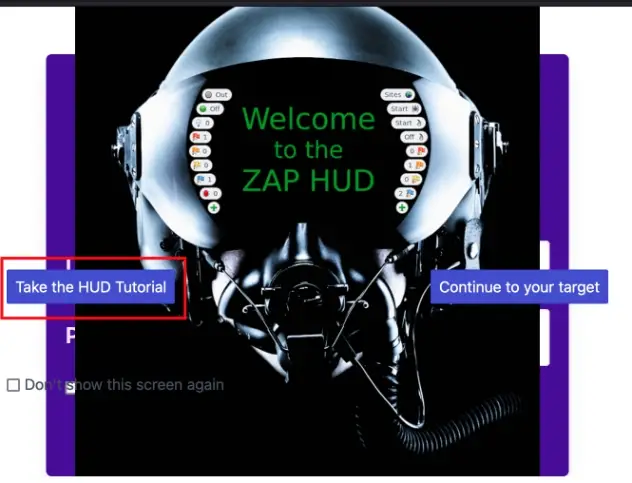 ZAP HUD overlay showing alerts on a proxied page