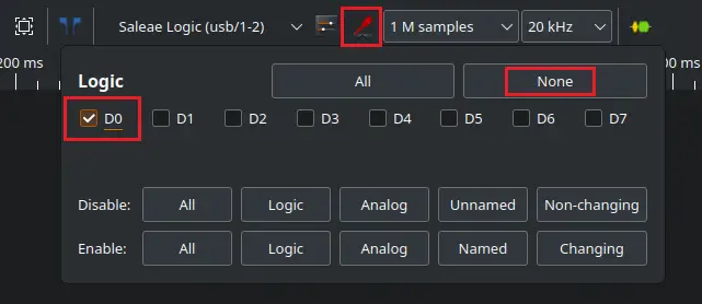 Screenshot showing the channel configuration in PulseView