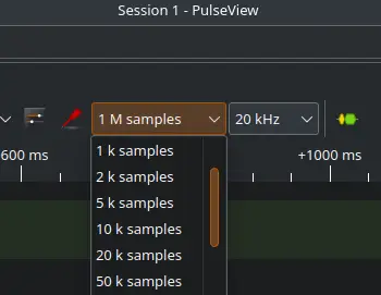 Default sample rate settings in PulseView