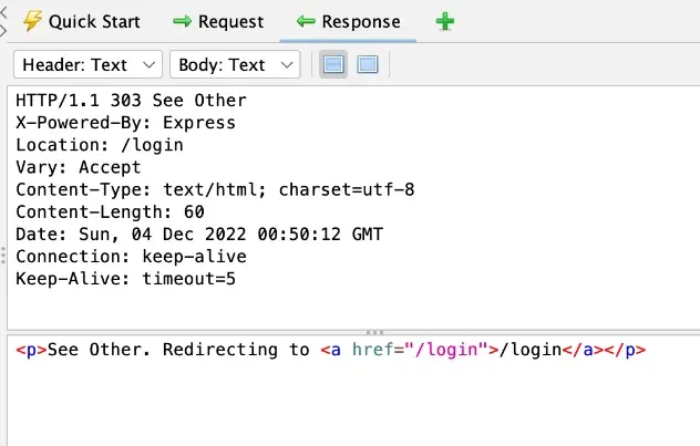 303 redirect response when session cookie is missing