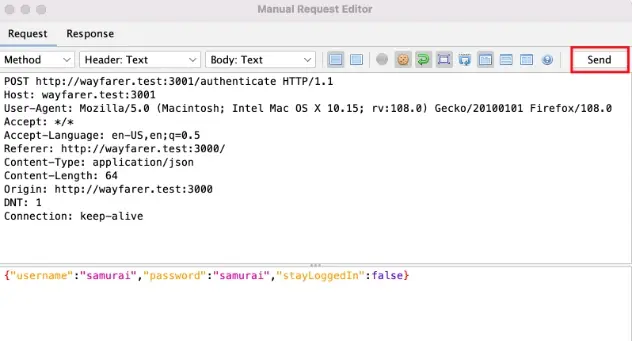 ZAP Request Editor dialog with editable request