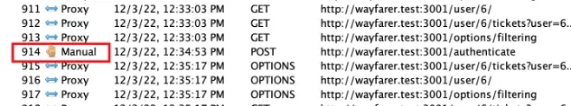 ZAP History showing manually resent requests