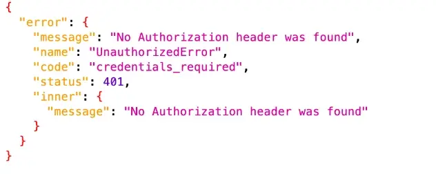 401 response when Bearer token is removed