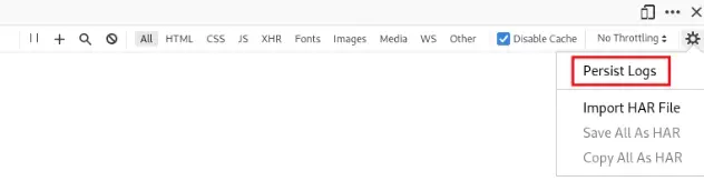 Firefox DevTools settings with Persist Logs option
