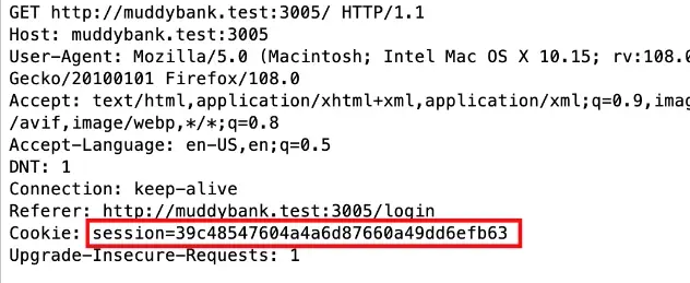 Sample HTTP request showing session cookie