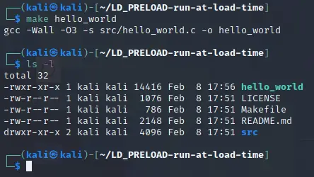 Building the hello_world binary with make