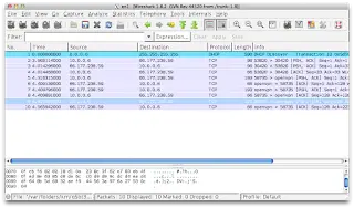 Wireshark main window showing captured packets from mobile device traffic