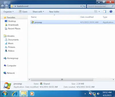 Backdoored procexp.exe binary on a Windows VM desktop