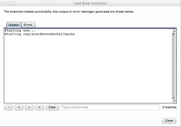 Burp Suite showing the extension loaded successfully with no errors