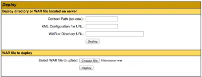 Deploying the filebrowser WAR file via Tomcat Manager