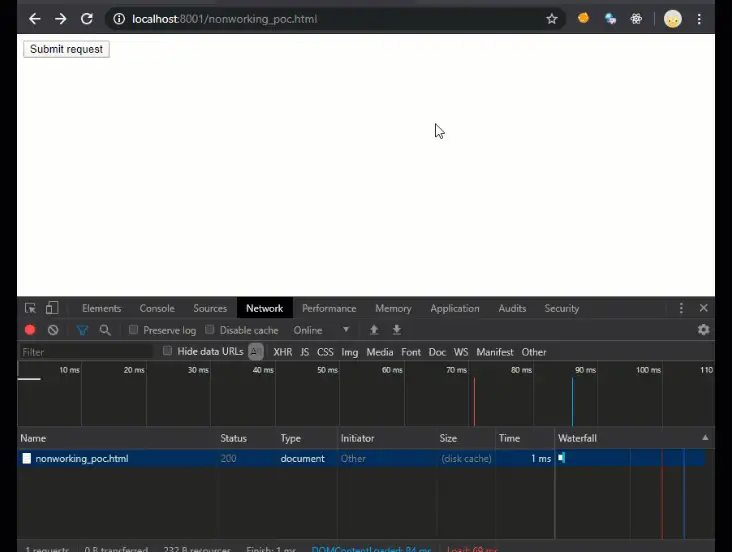 Animated demo showing the CSRF attack failing with a 403 response because SameSite blocks the cookie
